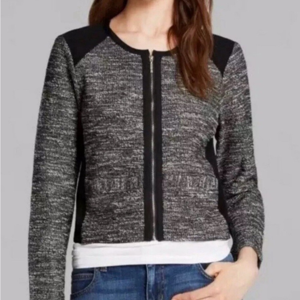 Eileen Fisher • Tweed Jacket Blazer Bomber Woven Black Textured Size Small